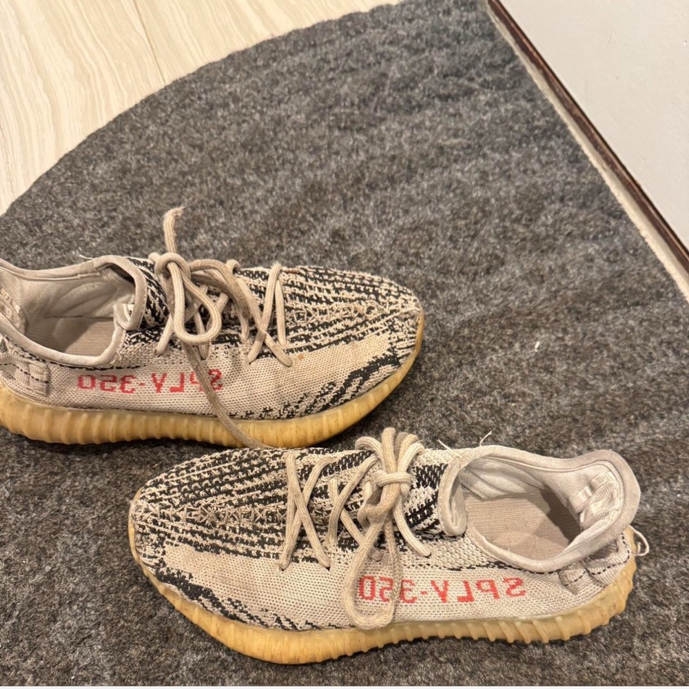 Yeezy Boost 350 V2 in Cream and Black with Red
